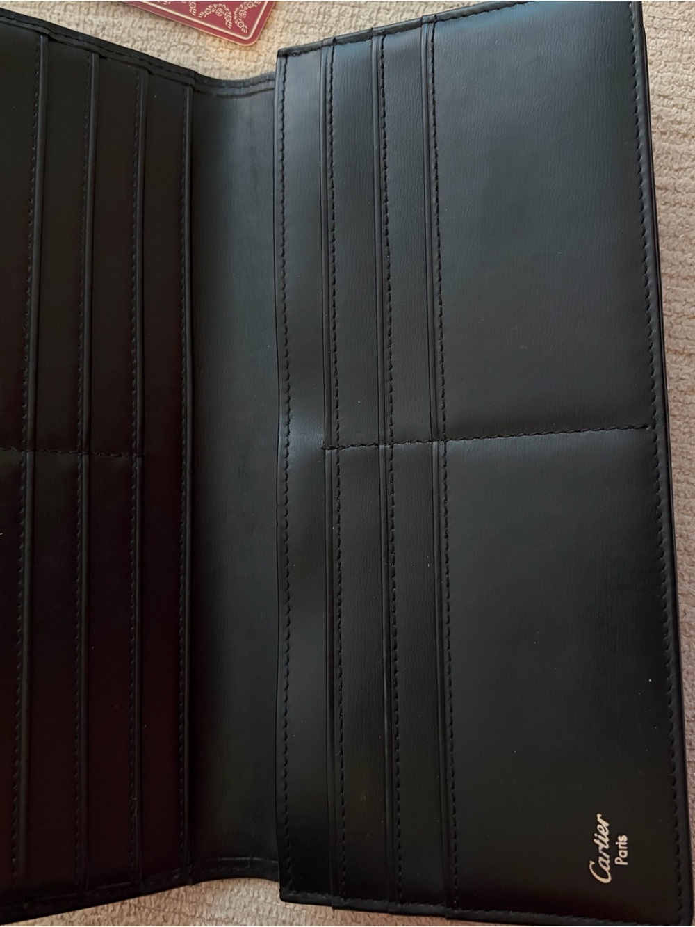 Classic Black Leather Womans Cartier Wallet with Silver Logo - Picture 3 of 8